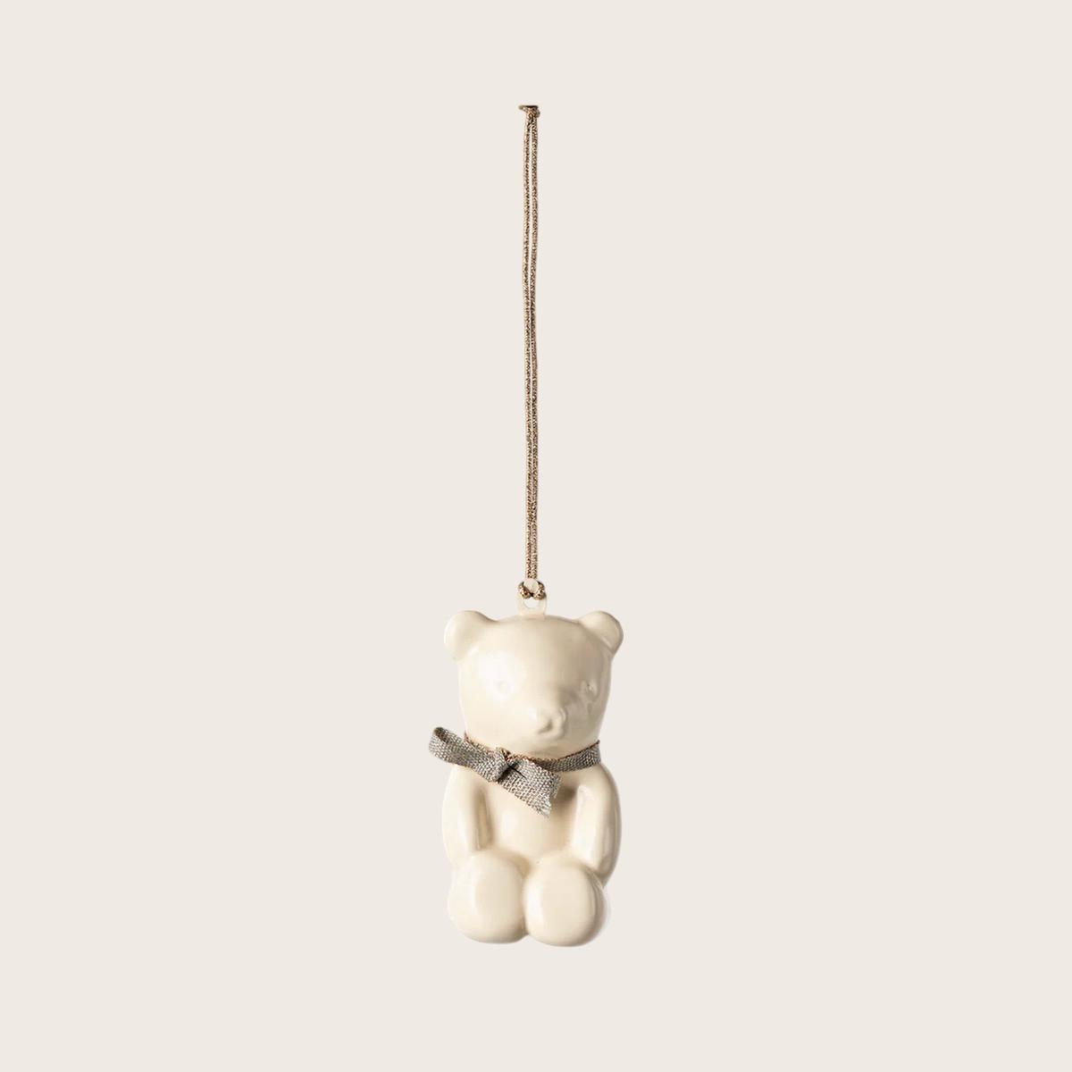 Teddy bear Metal ornament - Off white/Blue