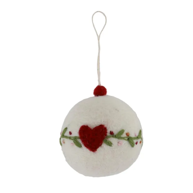 Christmas Bauble - White with Heart & Garland