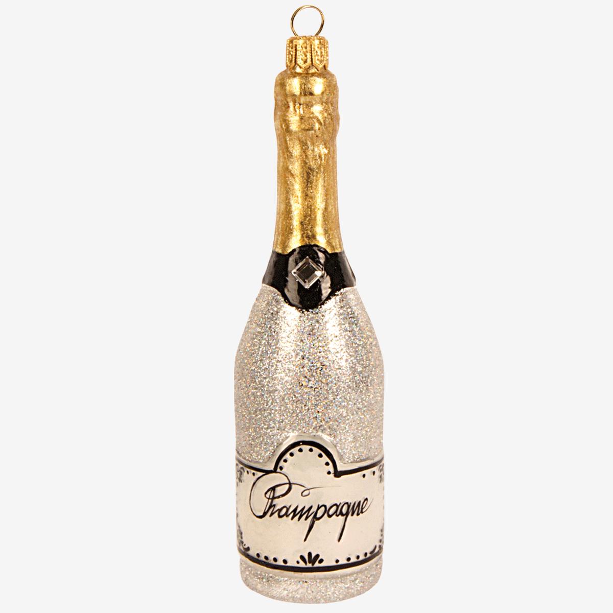 Silver Glitter Champagne Bottle Ornament