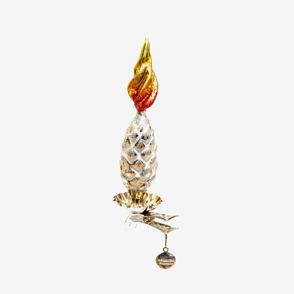 Silver Pinecone Candle Clip-on Ornament