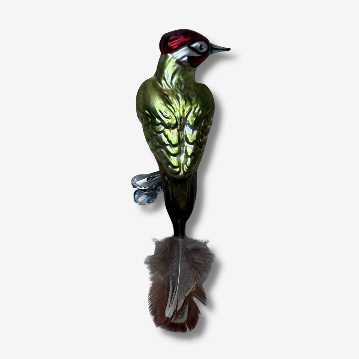 Feather Tailed Green Clip-on Wood Pecker Ornament