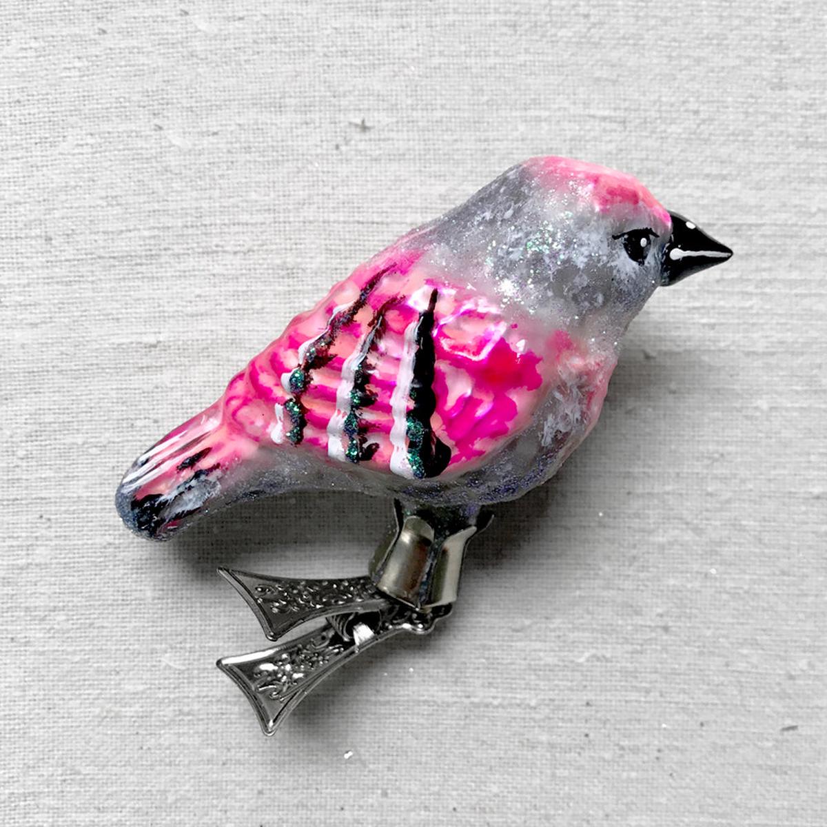Pink & Gray Bird Clip-On Ornament