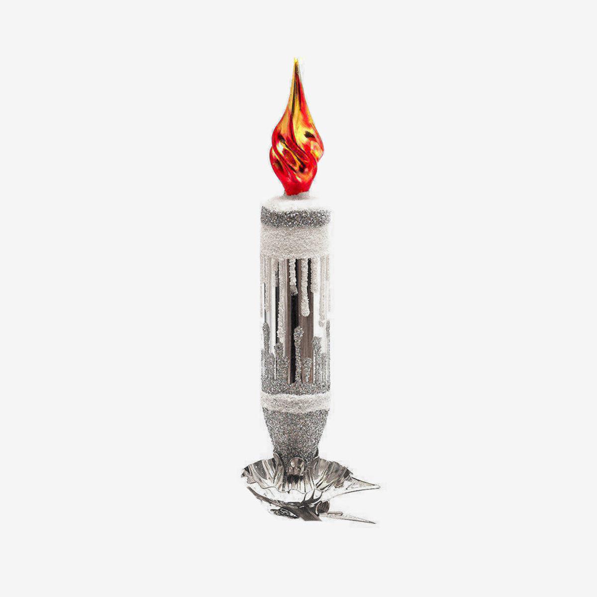 Silver & White Candle Clip-On Ornament