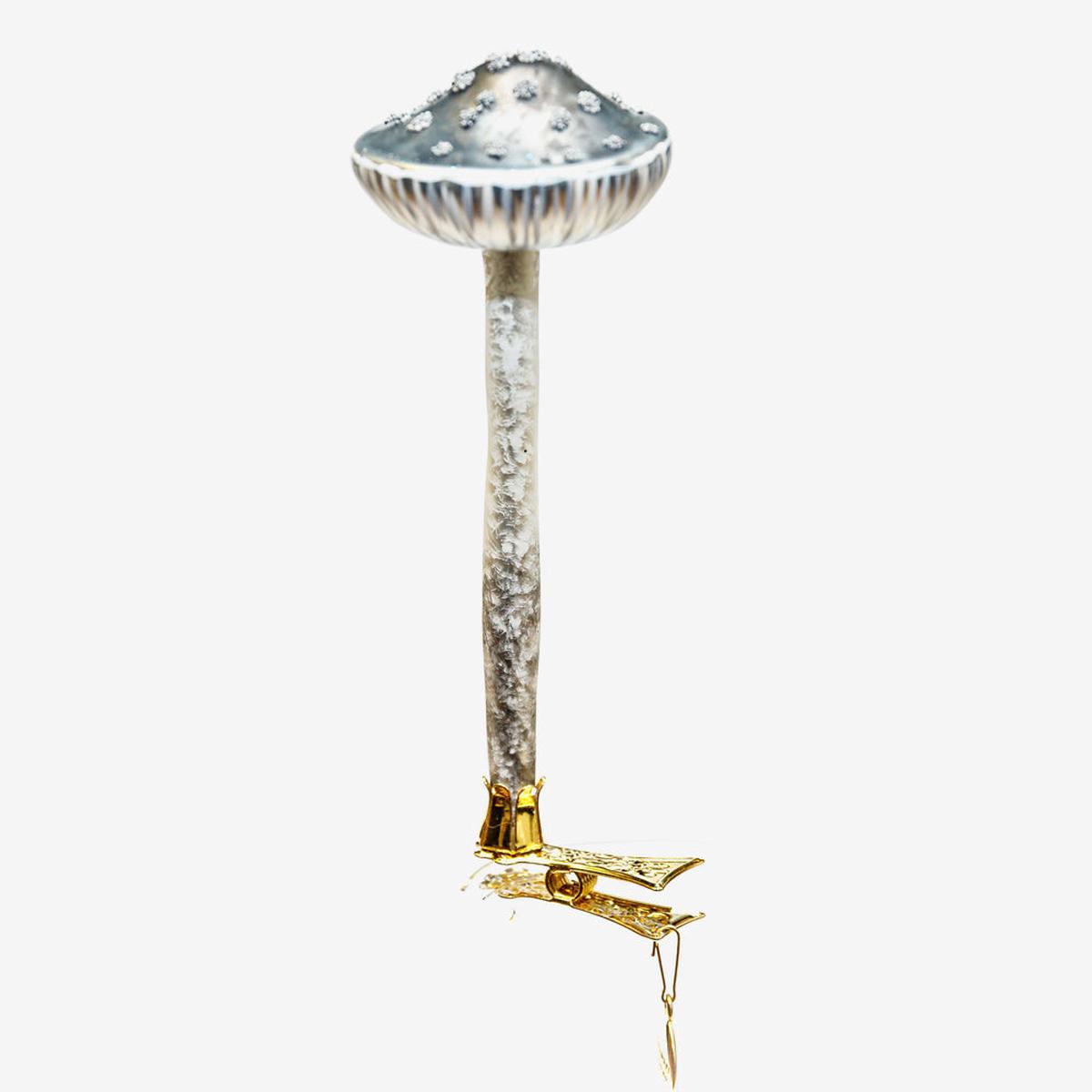 White & Grey Mushroom Clip-On Ornament