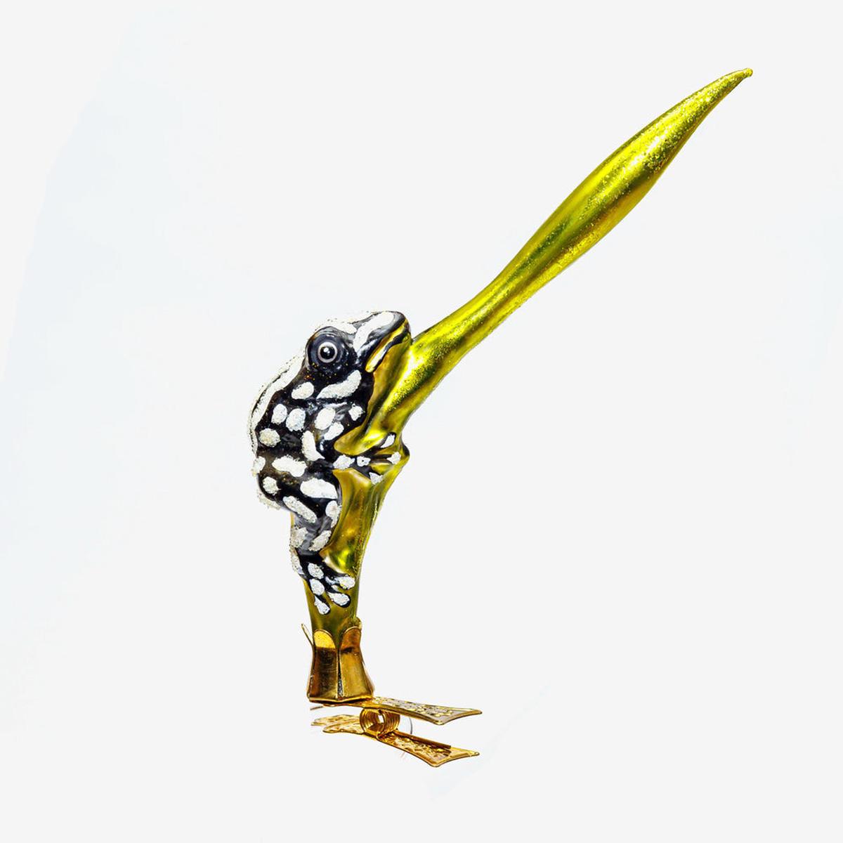 Black & White Frog on Leaf Clip-On Ornament
