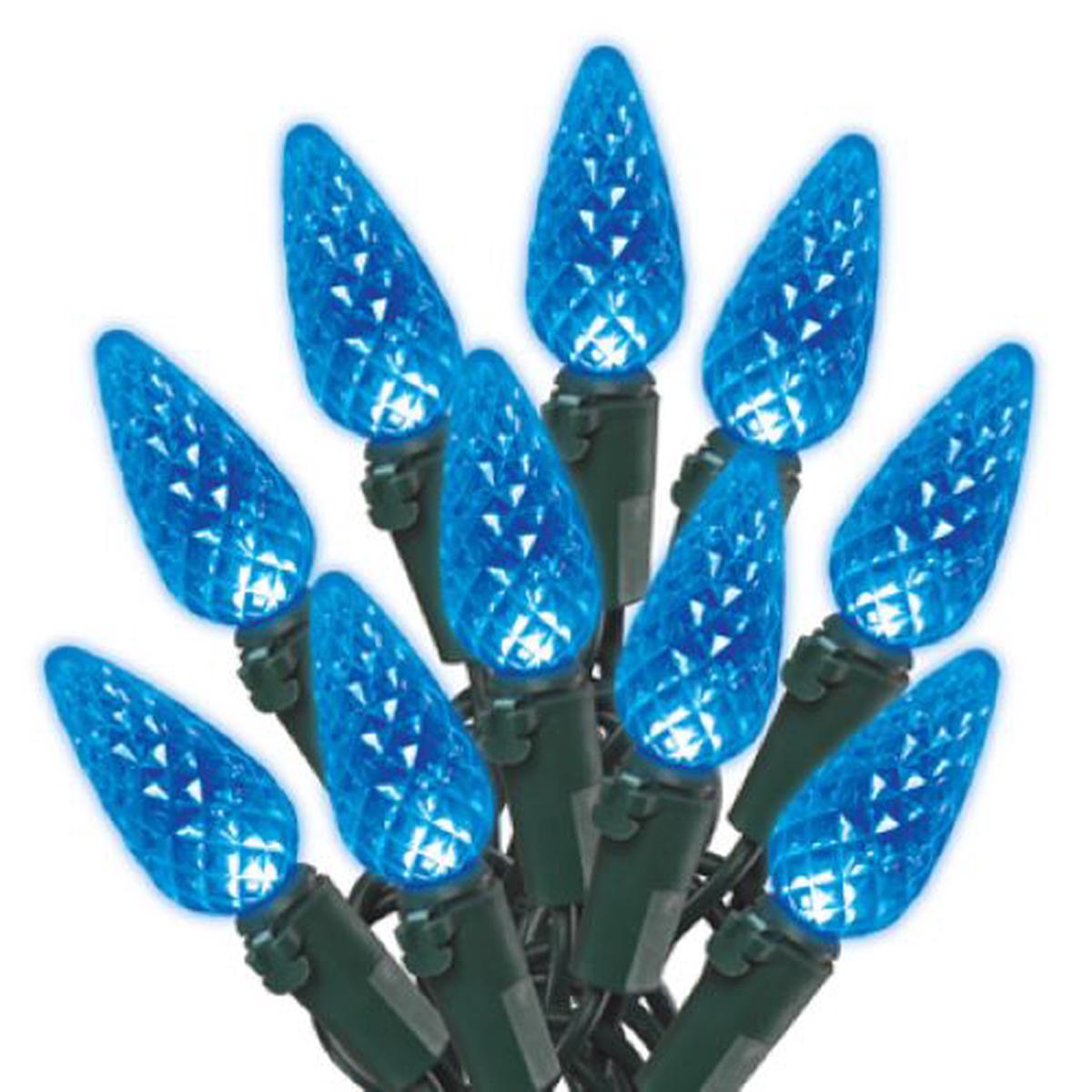 Holiday Wonderland 47879-88A Holiday LED 70-Light C6 Blue Faceted Bulb String Light Set - Quantity of 4