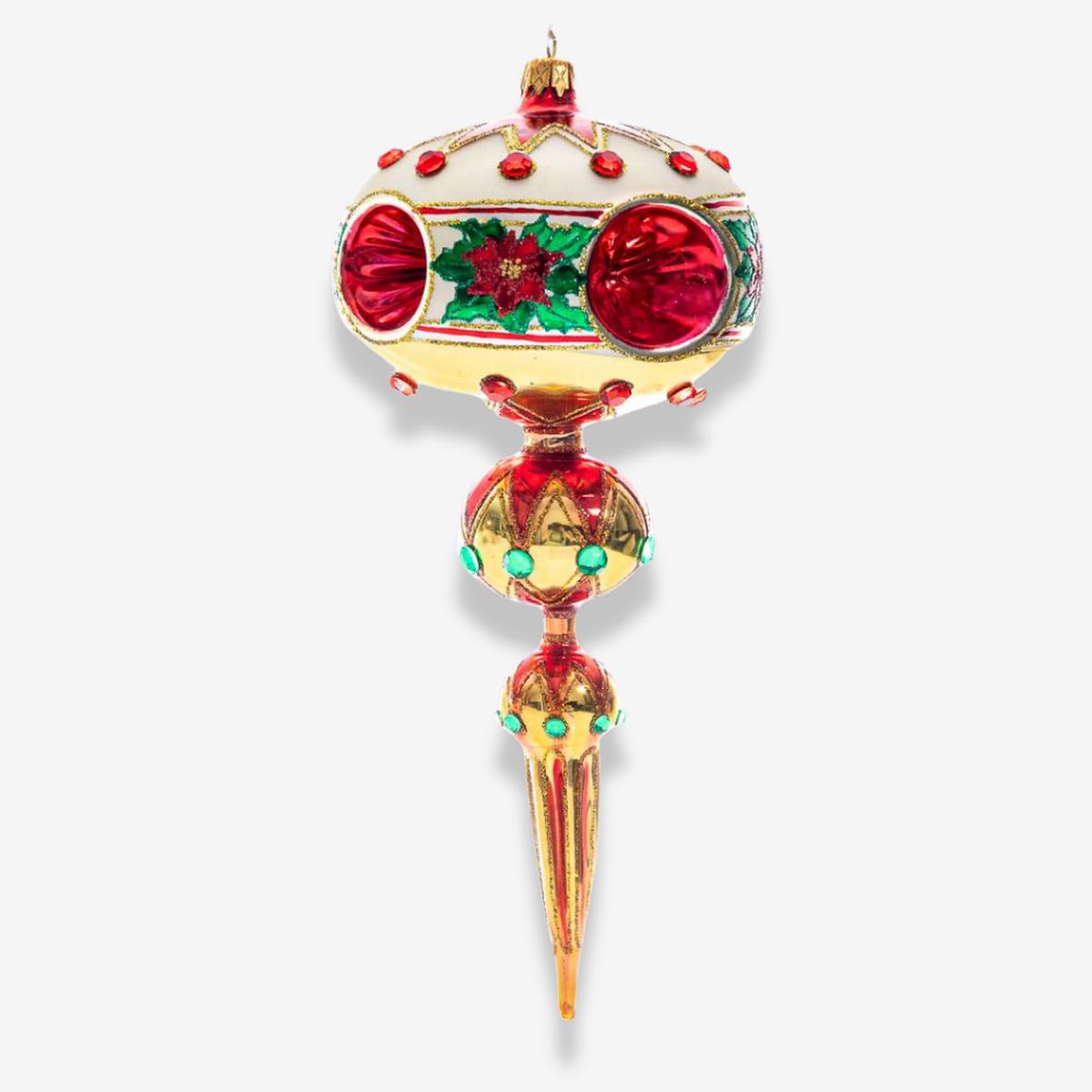 Red & Gold Jeweled Ornament With Reflector