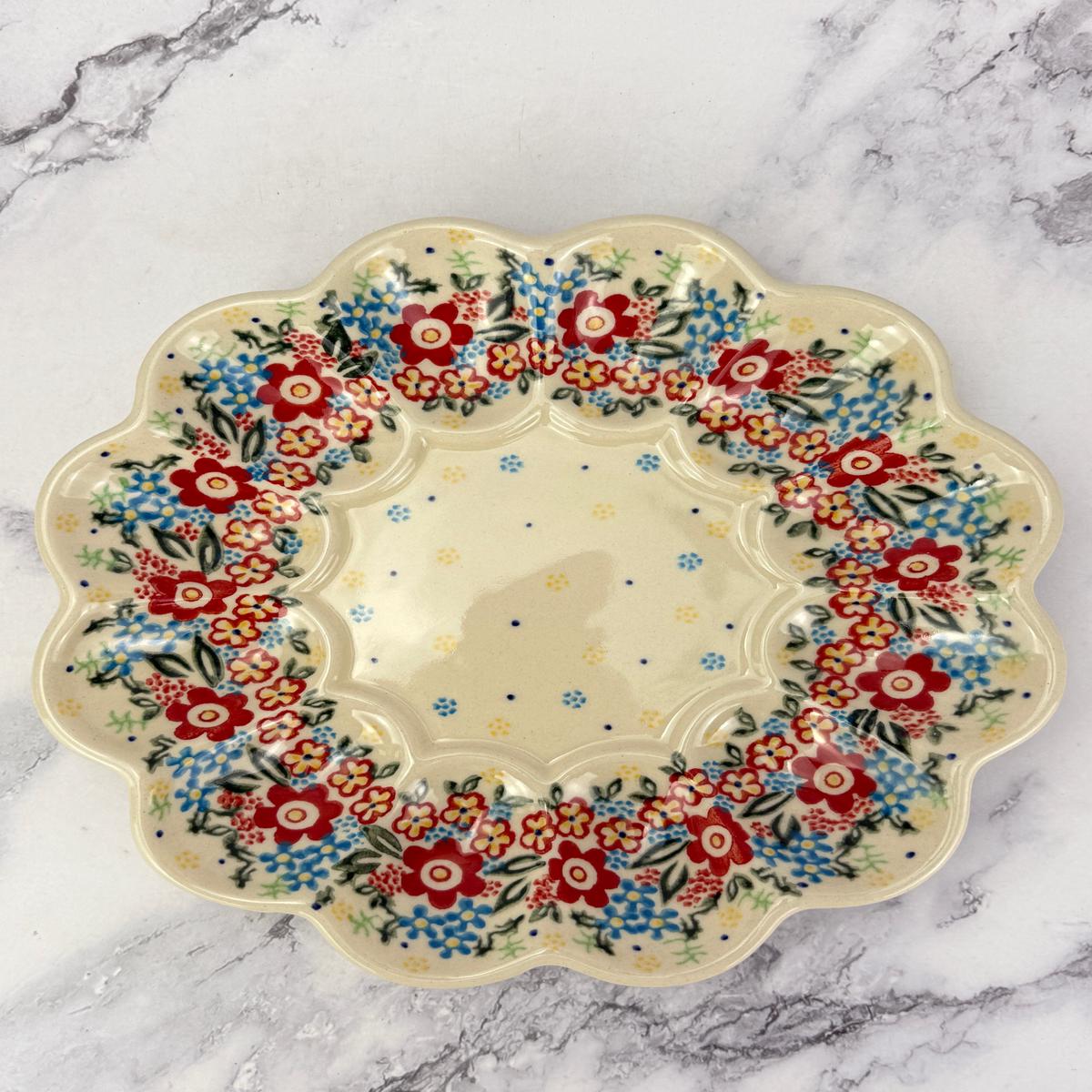 SALE Unikat Egg Plate - Shape V130 - Red Flowers
