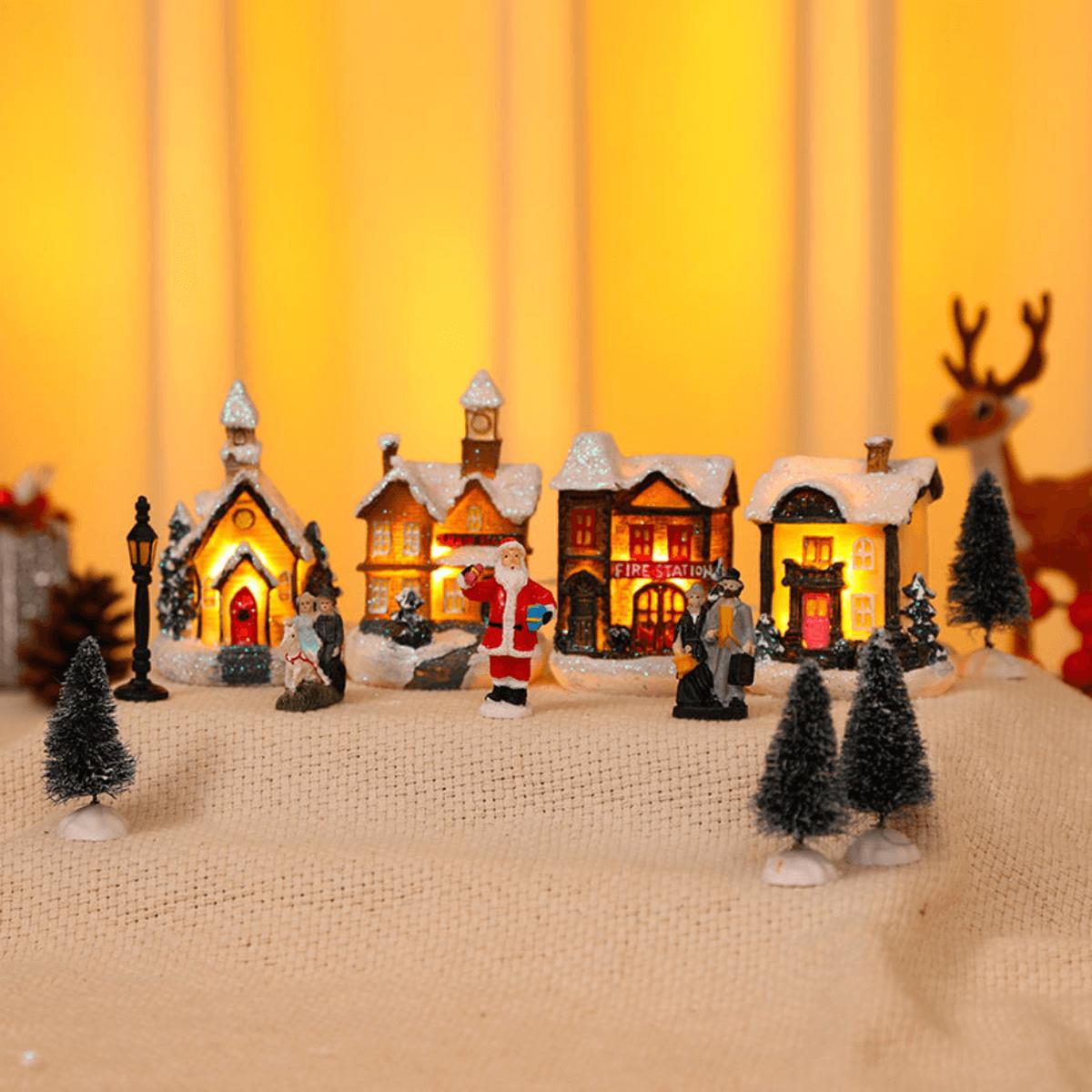 10Pcs DIY Resin Light Snow Villas Town