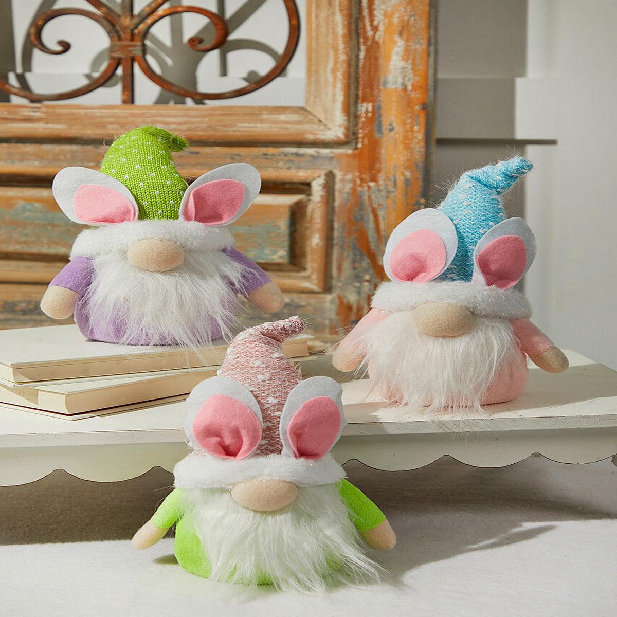 10.2 B/O Lighted Plush Easter Bunny Gnome Figurine  Spring Holiday Decor