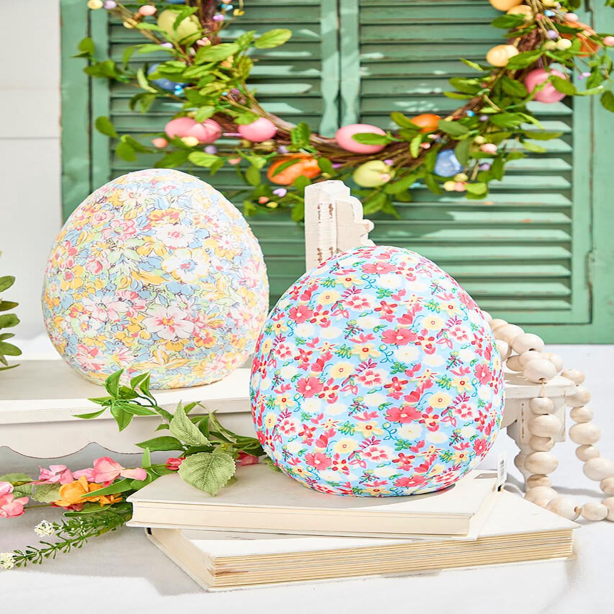 10" Floral Fabric Egg Spring Decorative Accent Piece