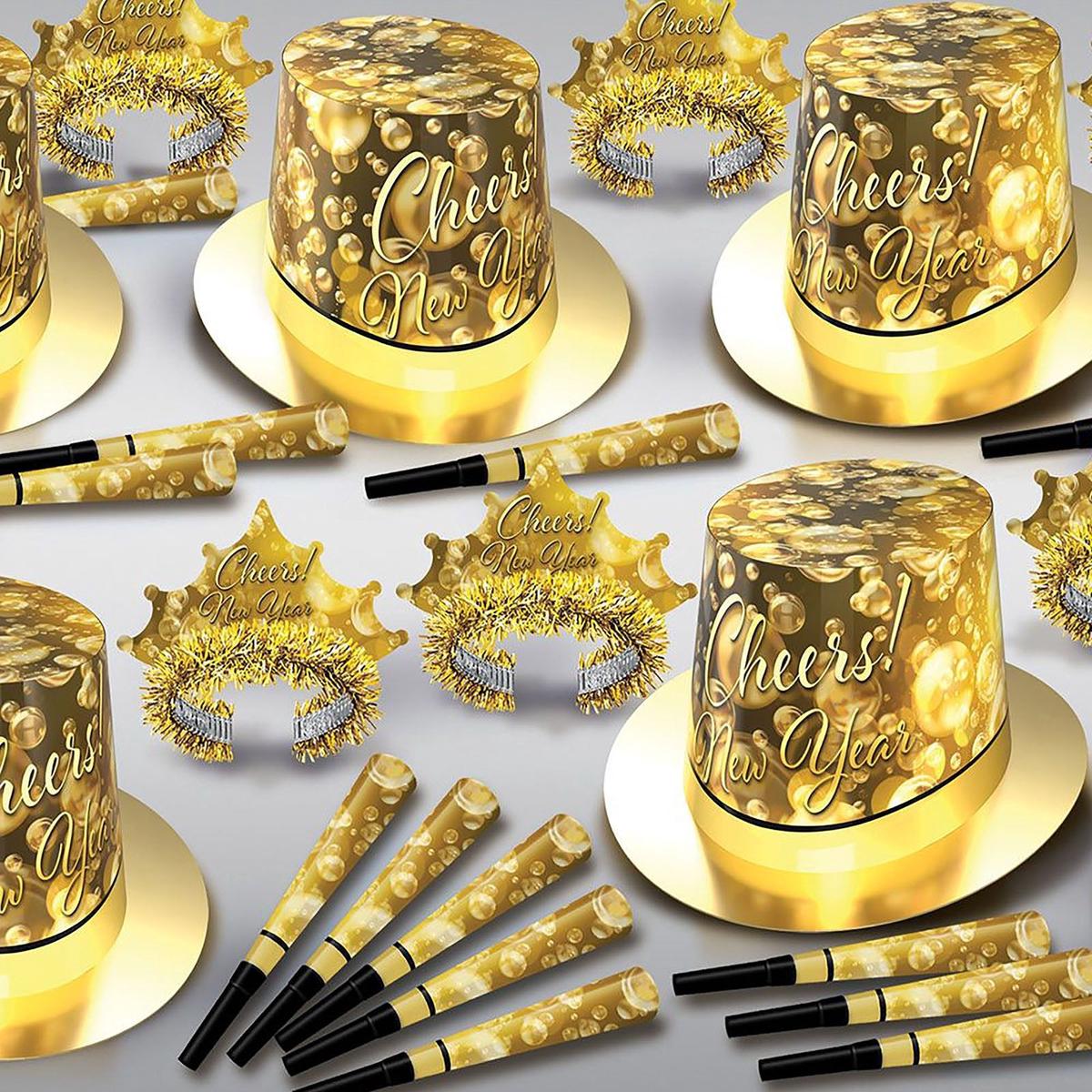 100 Happy New Year's Eve Party Kits - 100 NYE Party Kits: Champagne Gold Cheers