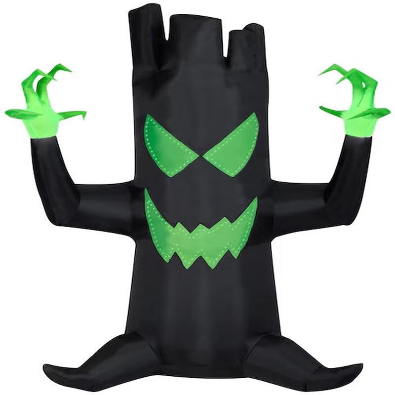 7' Pre-Lit Spooky Black Halloween Tree Inflatable with Flashing Eyes and Mouth from Gemmy