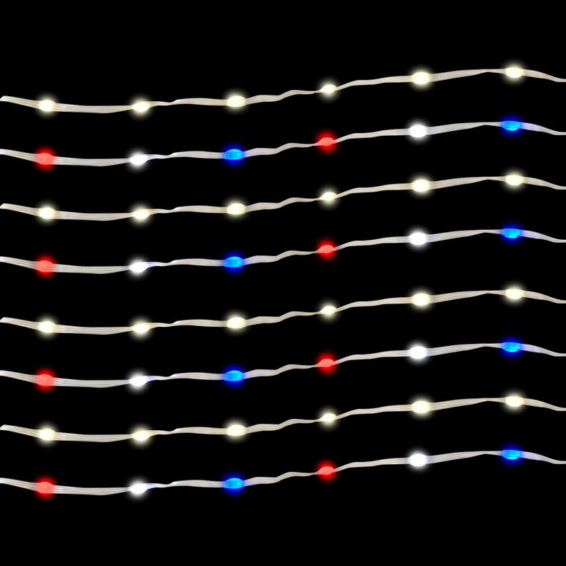 Set of 100 Professional Grade Battery-Operated Color-Changing Ribbon Lights (Warm White to Patriotic)