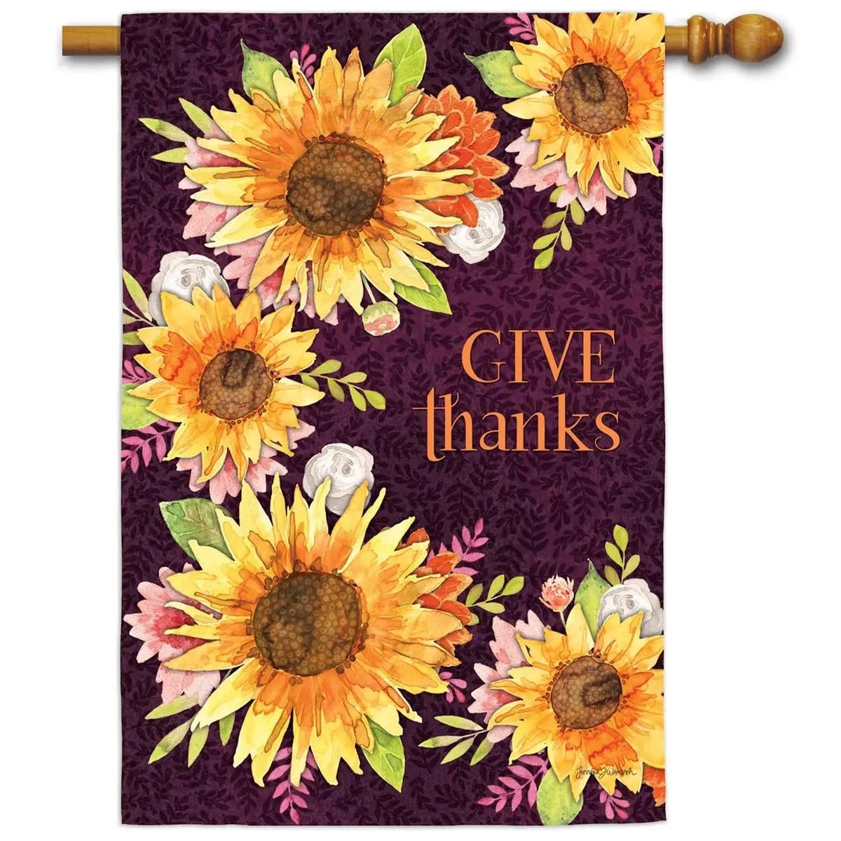'Give Thanks' Sunflowers Textured Flag
