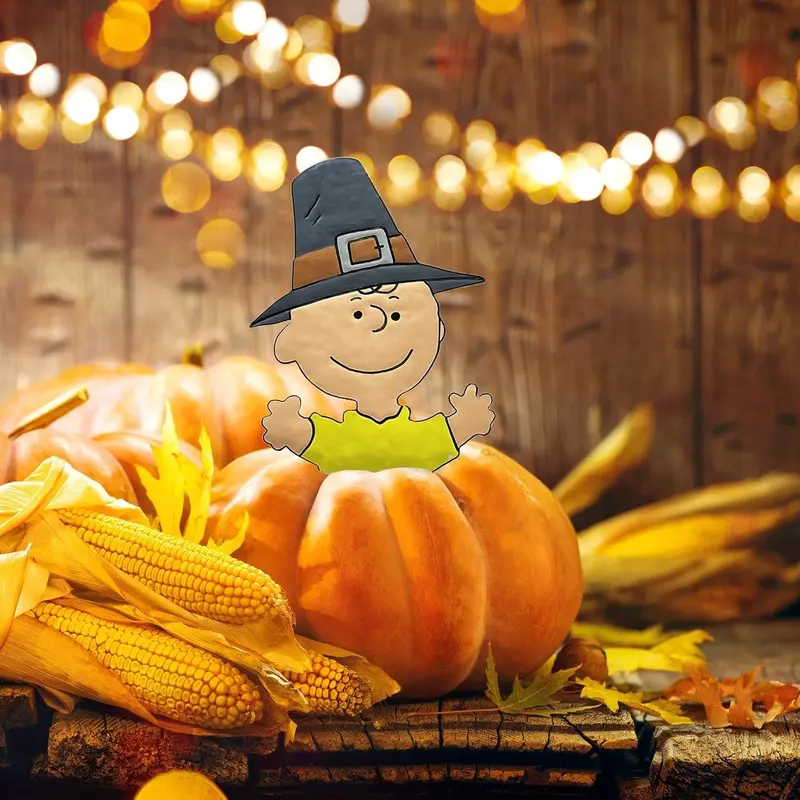 Peanuts Pilgrim Charlie Brown Pumpkin Press-In Decoration