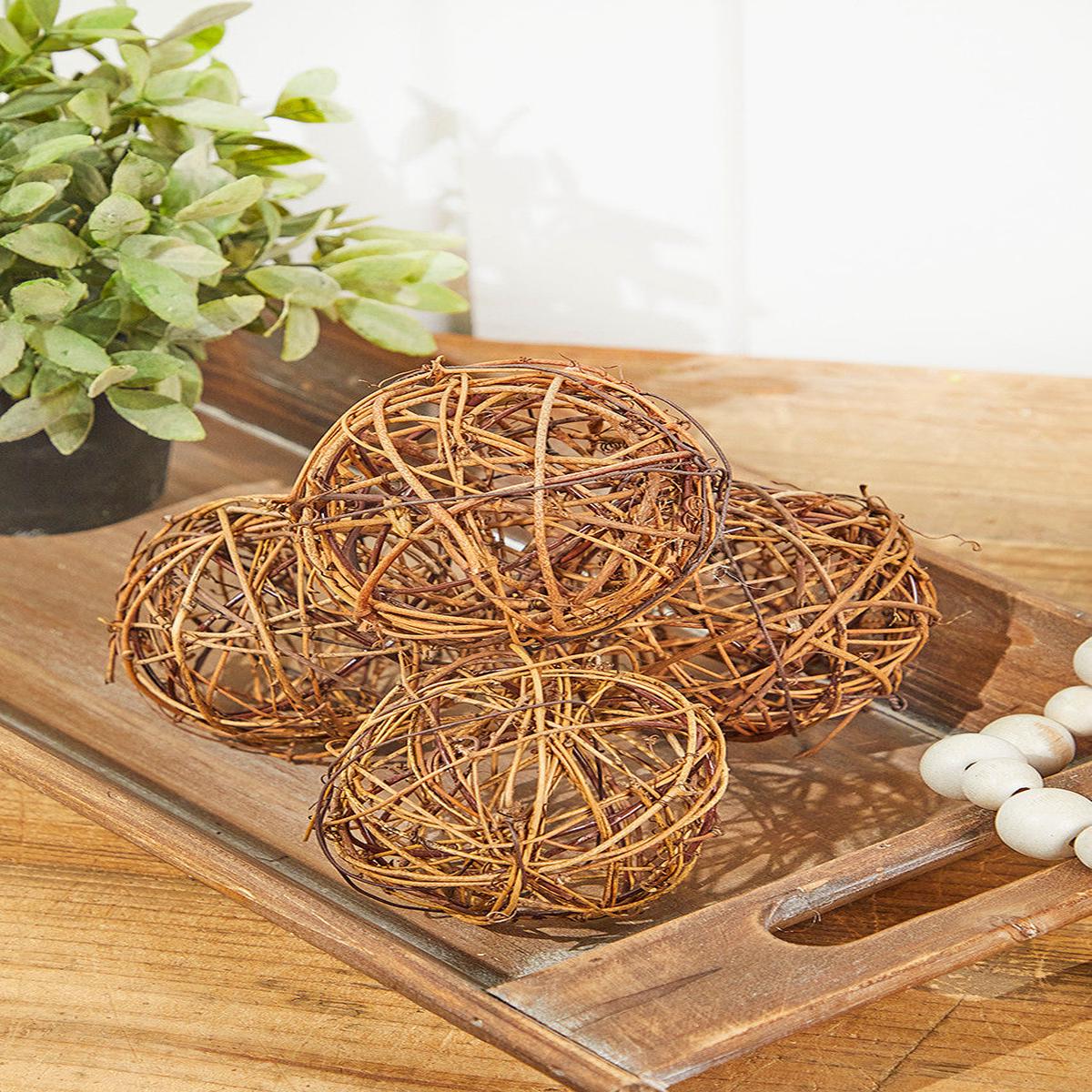 Vine Grapevine Ornament  Set of 4 Rustic Decorative Orbs
