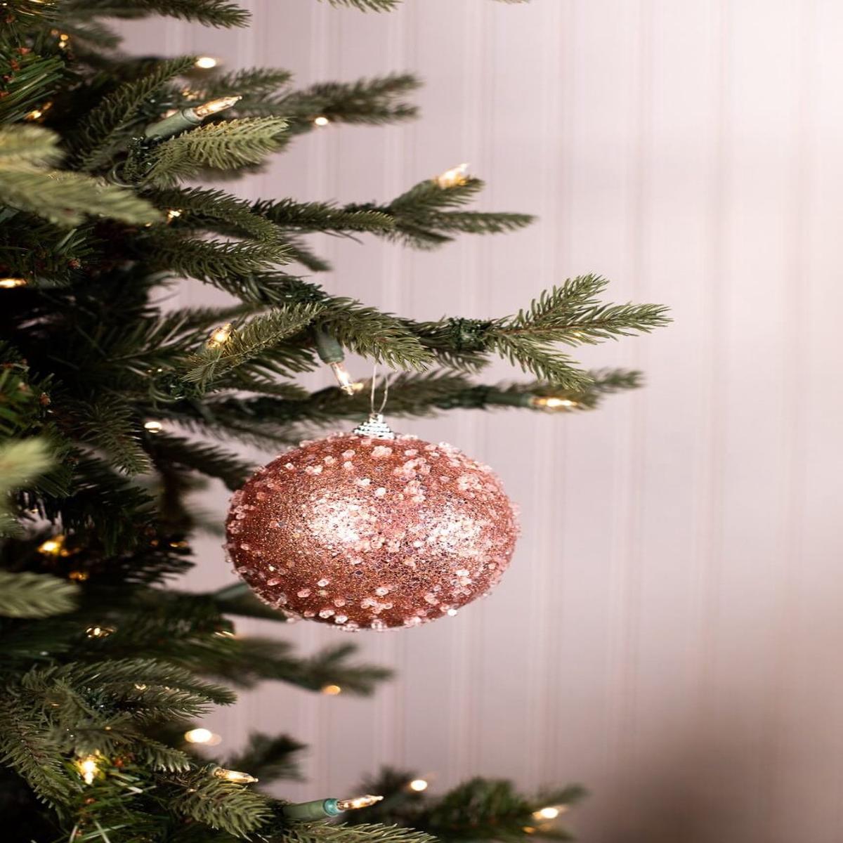 4.5" Pink Glitter Sequin Iced Ball Ornament  Festive Holiday Accent