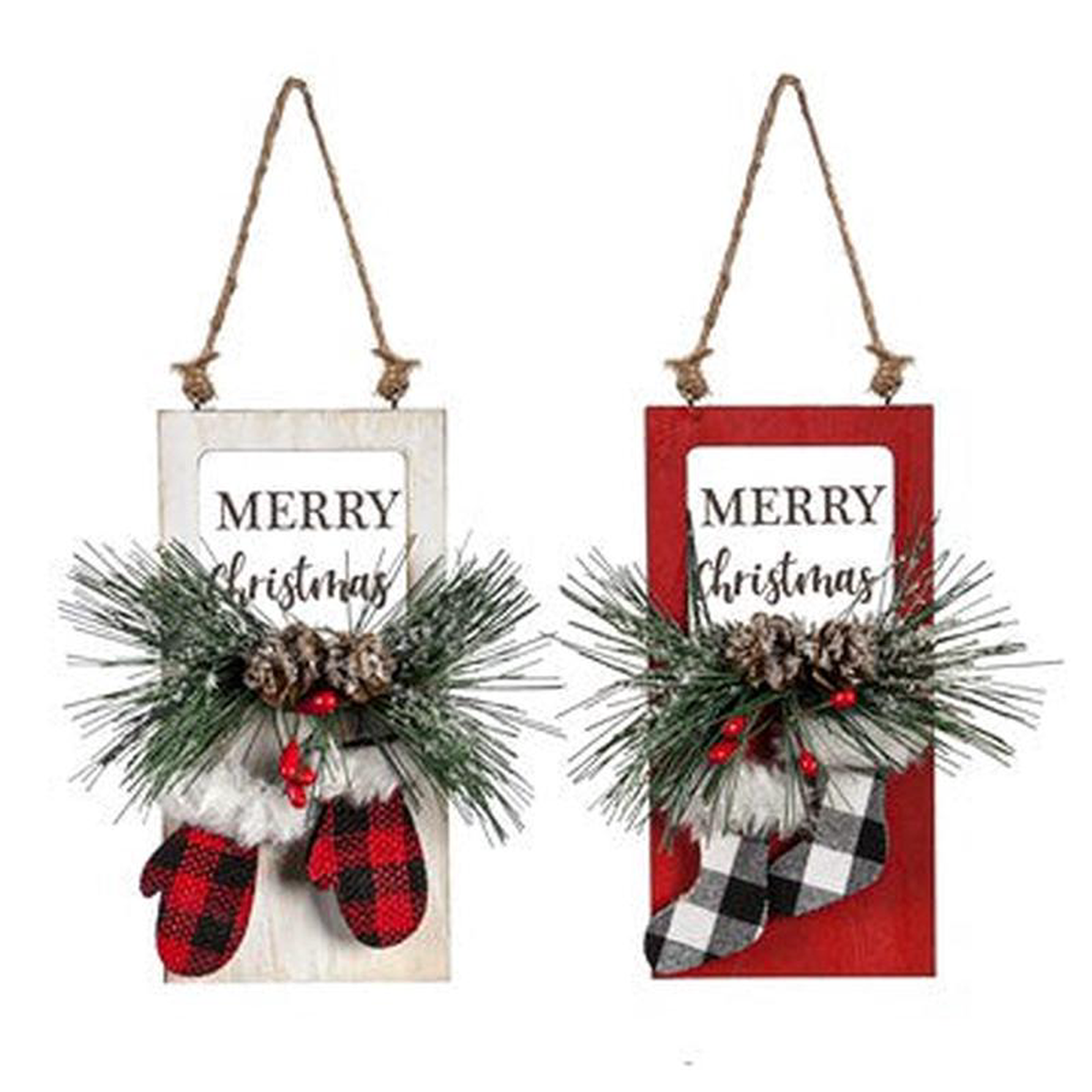 Wood Door Ornament with Artificial RedWhite