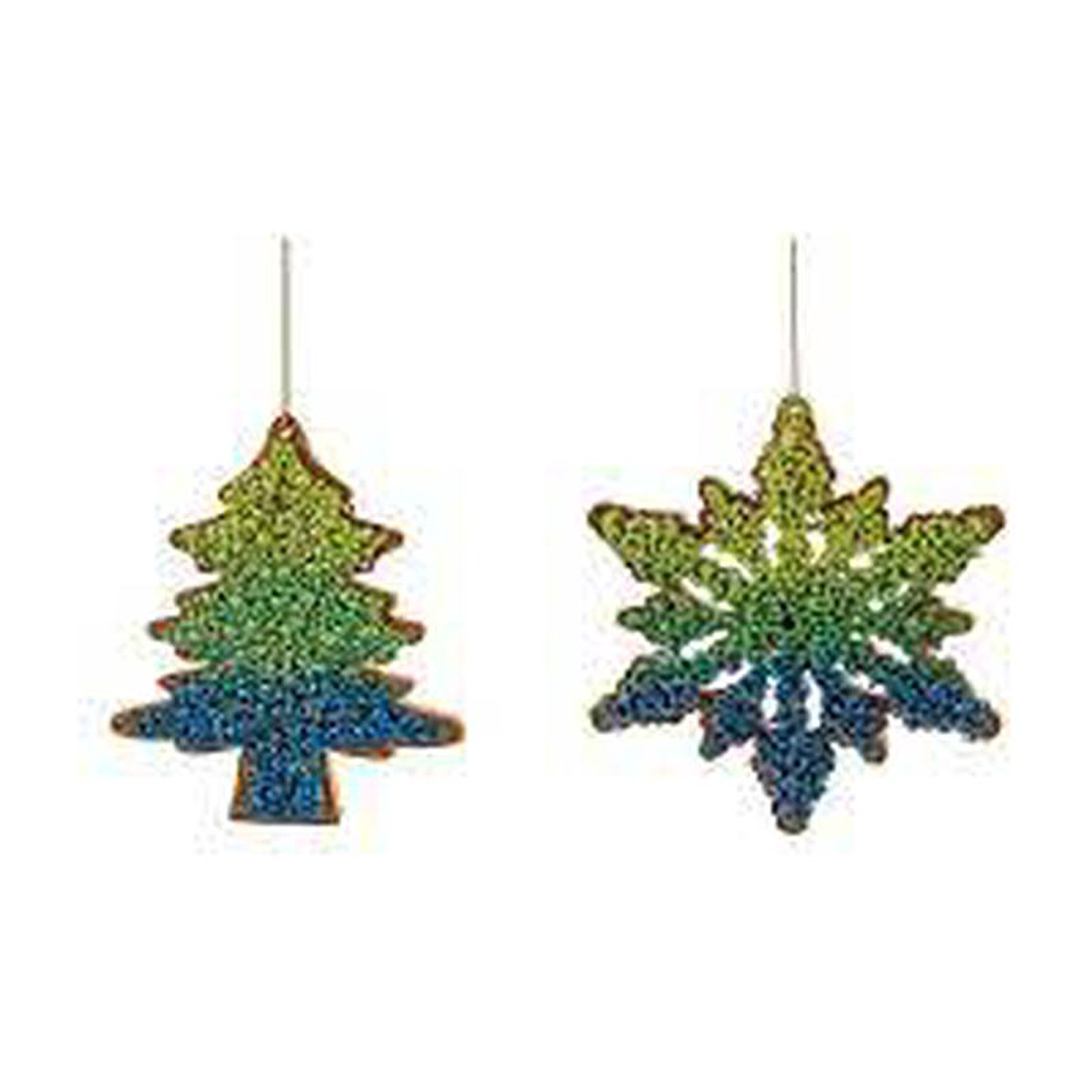 Wood Ombre Coloured Beaded Ornament TreeSnowflake