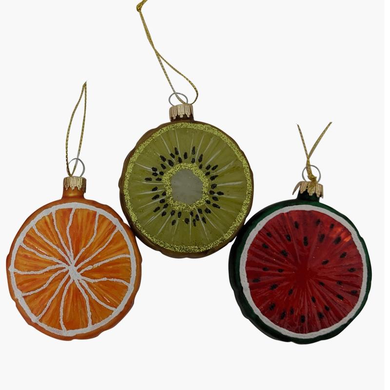 3 GLASS FRUIT Slices Ornaments