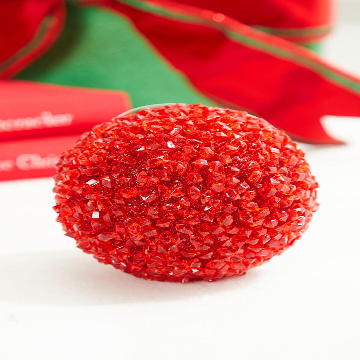 4" Red Crystal Ball Ornament  Luxurious Holiday Sparkle Accent