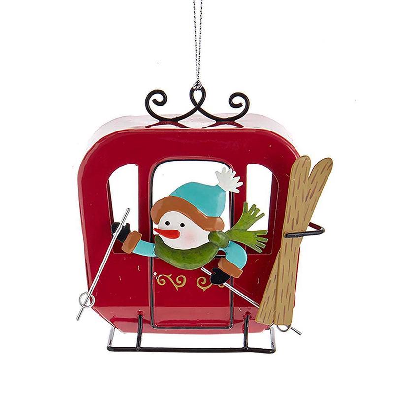 4"SNOWMAN IN SKI GONDOLA METAL ORNAMENT
