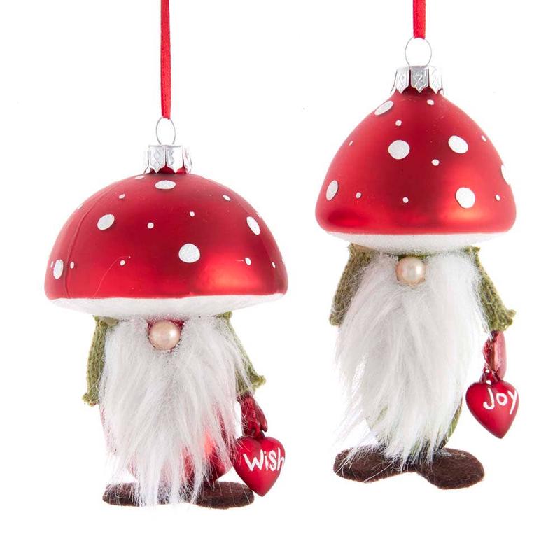 4"GLASS MUSHROOM GNOME HEAD ORNAMENT