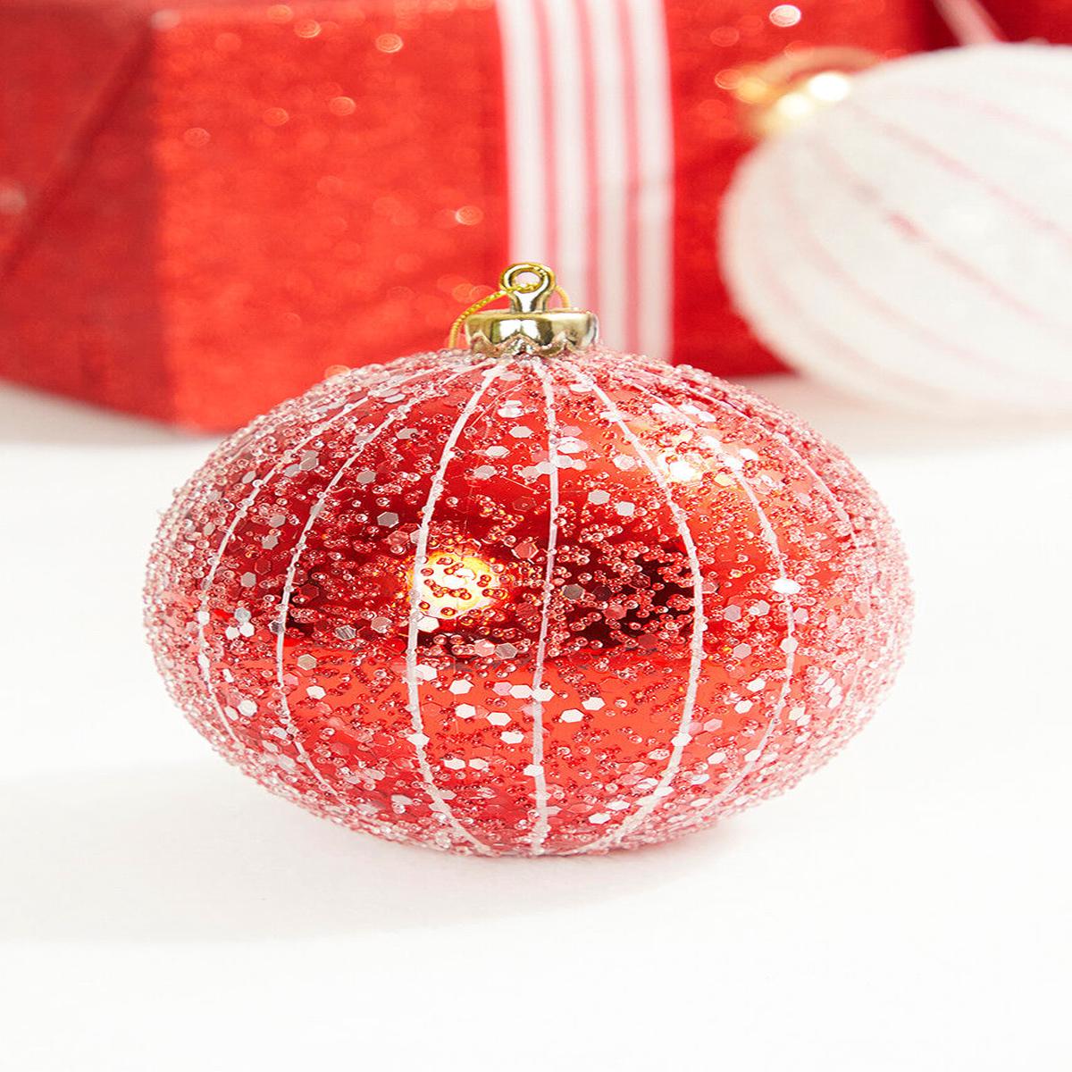 4" Red Glitter Drip Ball Ornament  Festive Holiday Accent