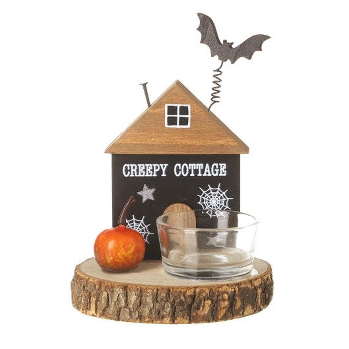 Black Wooden Creepy Cottage T Light Holder | HHH318