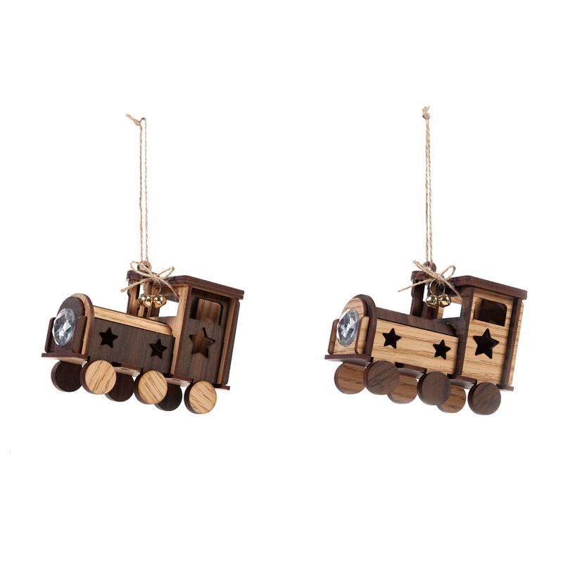 Wooden Train Ornament with Metal Bells