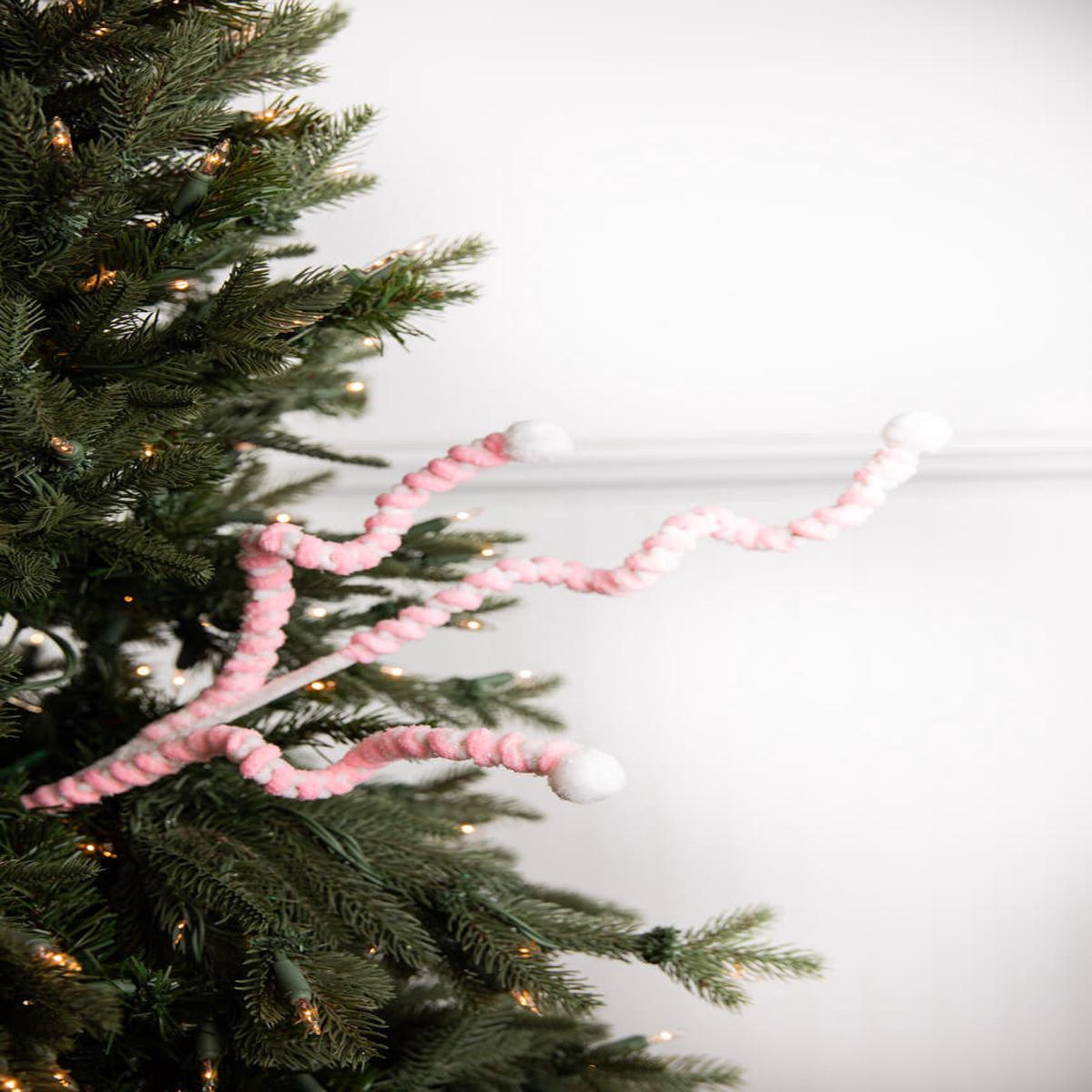 25 Mini Cotton Ball Peppermint Christmas Spray  Pink & White Festive Decor