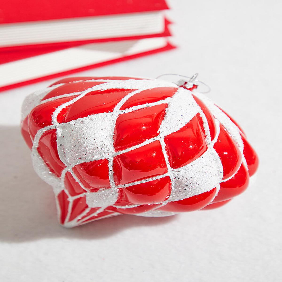 5" Glitter Diamond Onion Ornament Red & White Holiday Hanging Ornament