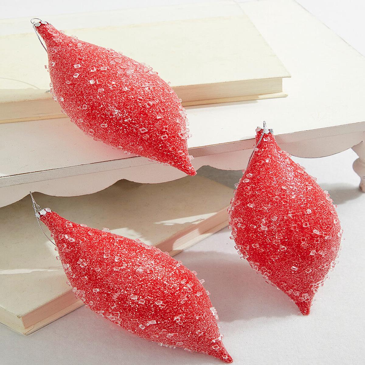 7 InchRed Sugar Iced Finial Ornament Christmas Holiday Decorative Hanging Ornament