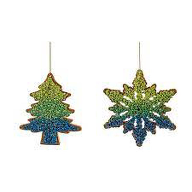 Wood Ombre Coloured Beaded Ornament, Tree/Snowflake