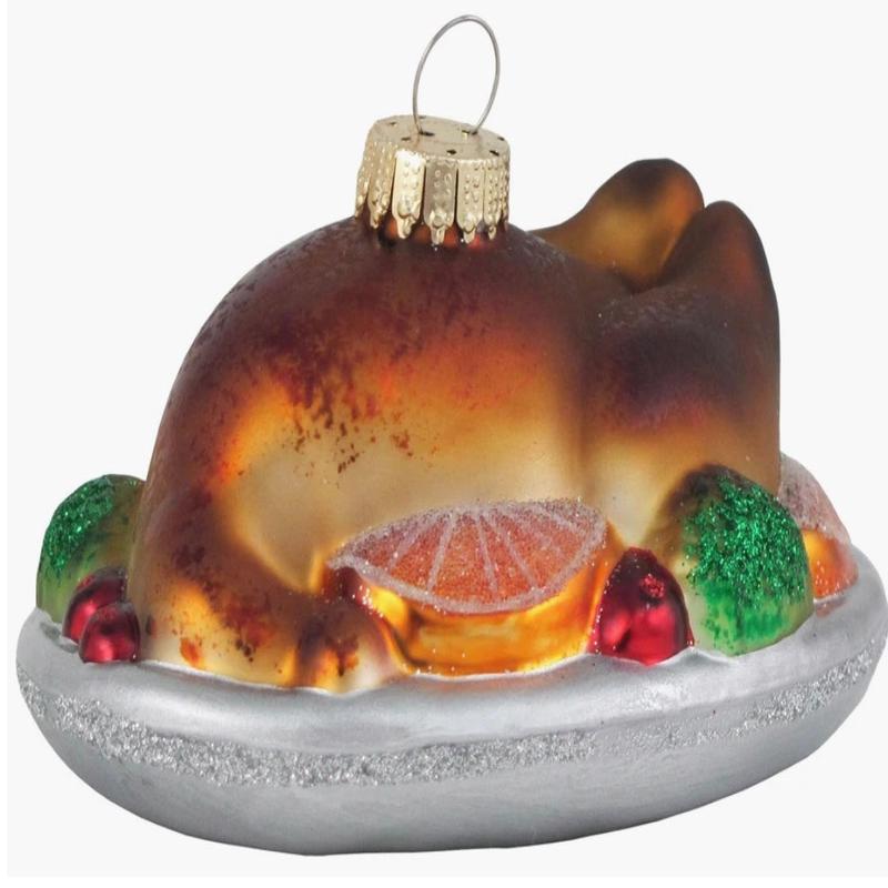 THANKSGIVING TURKEY on PLATTER Glass Ornament