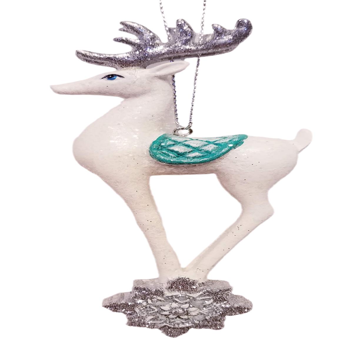 Turquoise and White Deer Ornaments, 2 Assorted