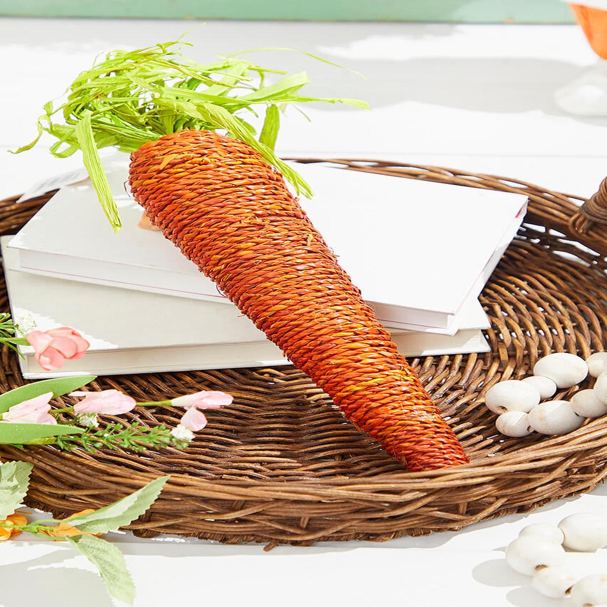 15.75" Bright Orange Carrot Ornament  Rustic Easter Decorative Accent