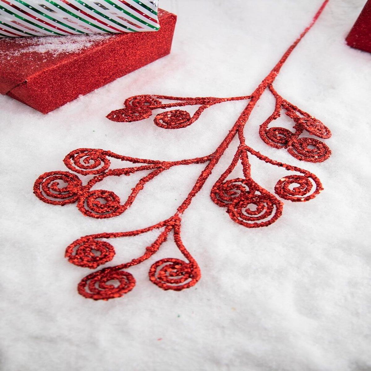 26 Red Glitter Curly Stem  Festive Christmas Decorative Spray