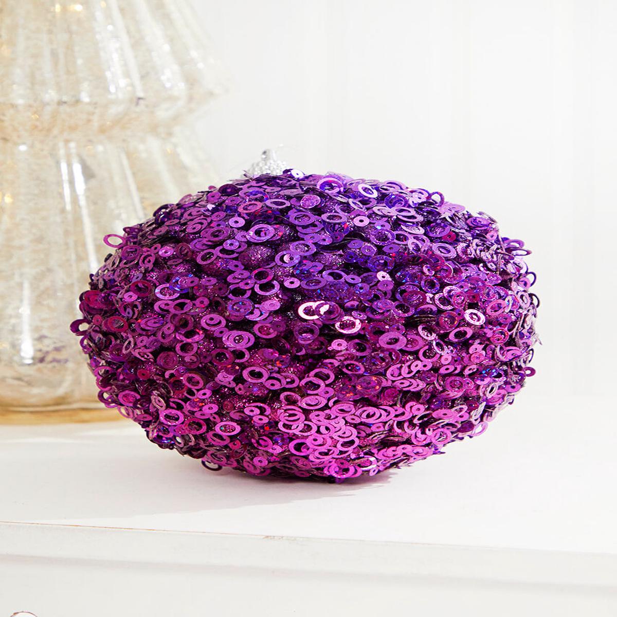4.5" Purple Glamour Sequin Ball Ornament  Retro Brites Collection