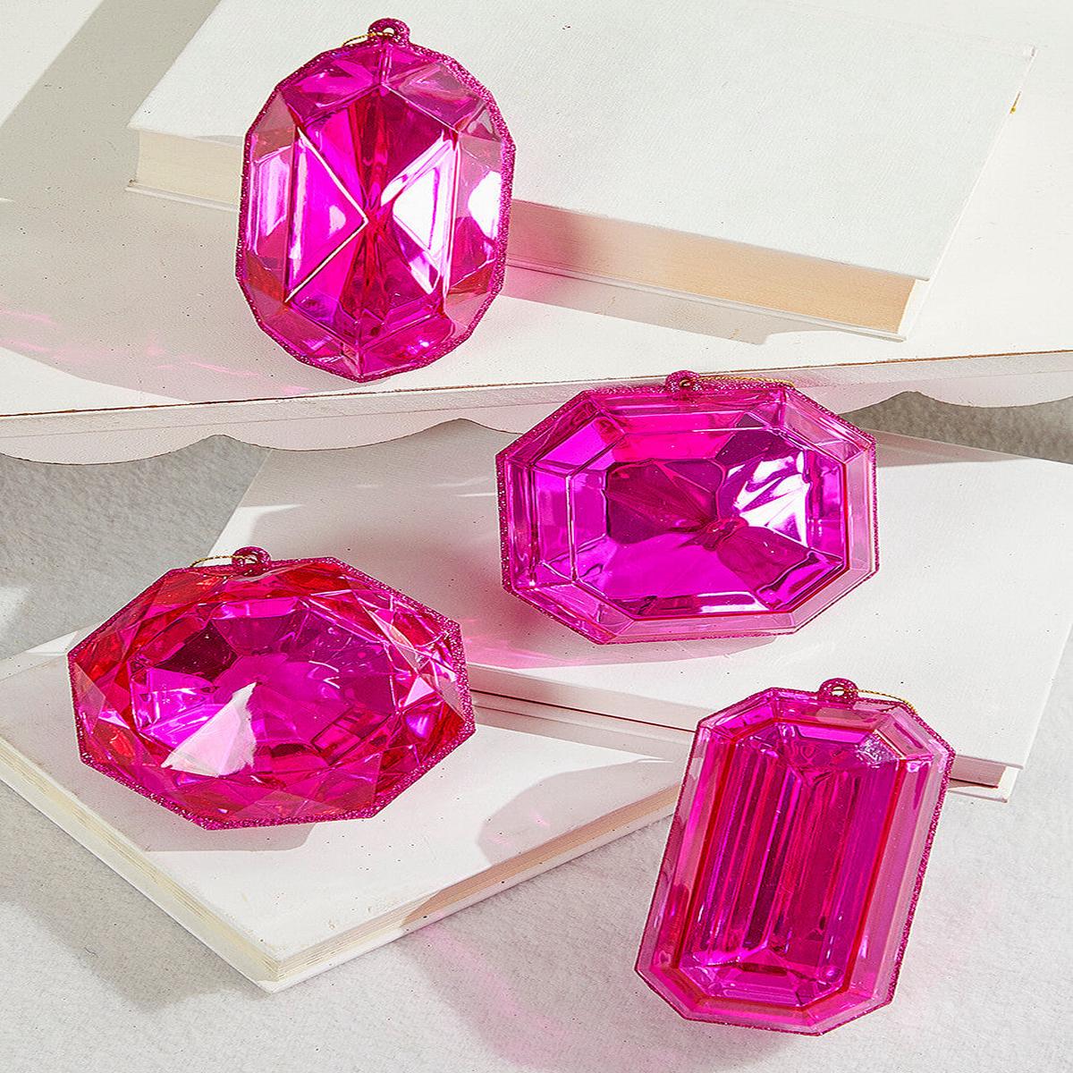 4"-5"Jewel Ornament Pink Assorted Elegant Holiday Decor Accent