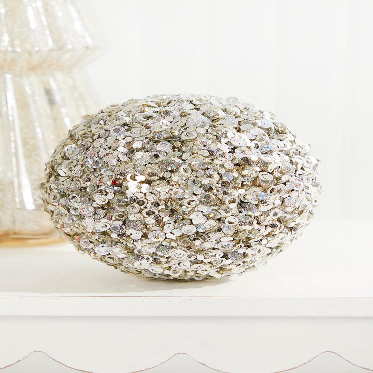 4.5" Platinum Glamour Sequin Ball Ornament  Retro Brites Collection