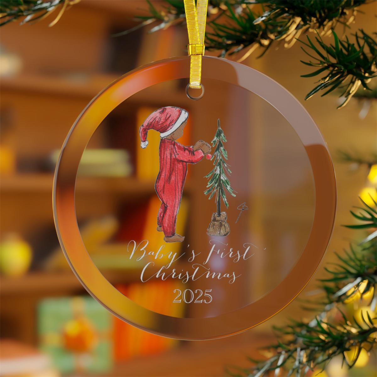 Baby's First Christmas (Dark) Glass Ornament