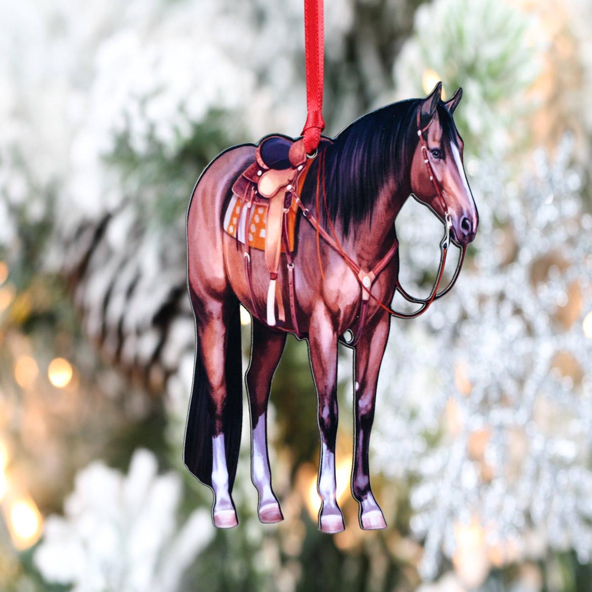 Bay Western Ranch Quarter Horse Ornament by Classy Equine