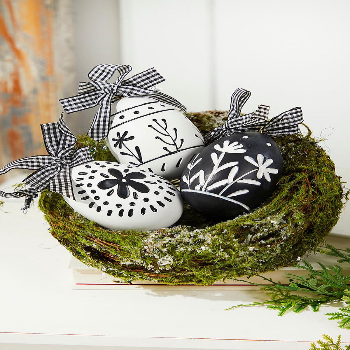 Black and White Egg Resin Ornament  Modern Easter Decorative Accent