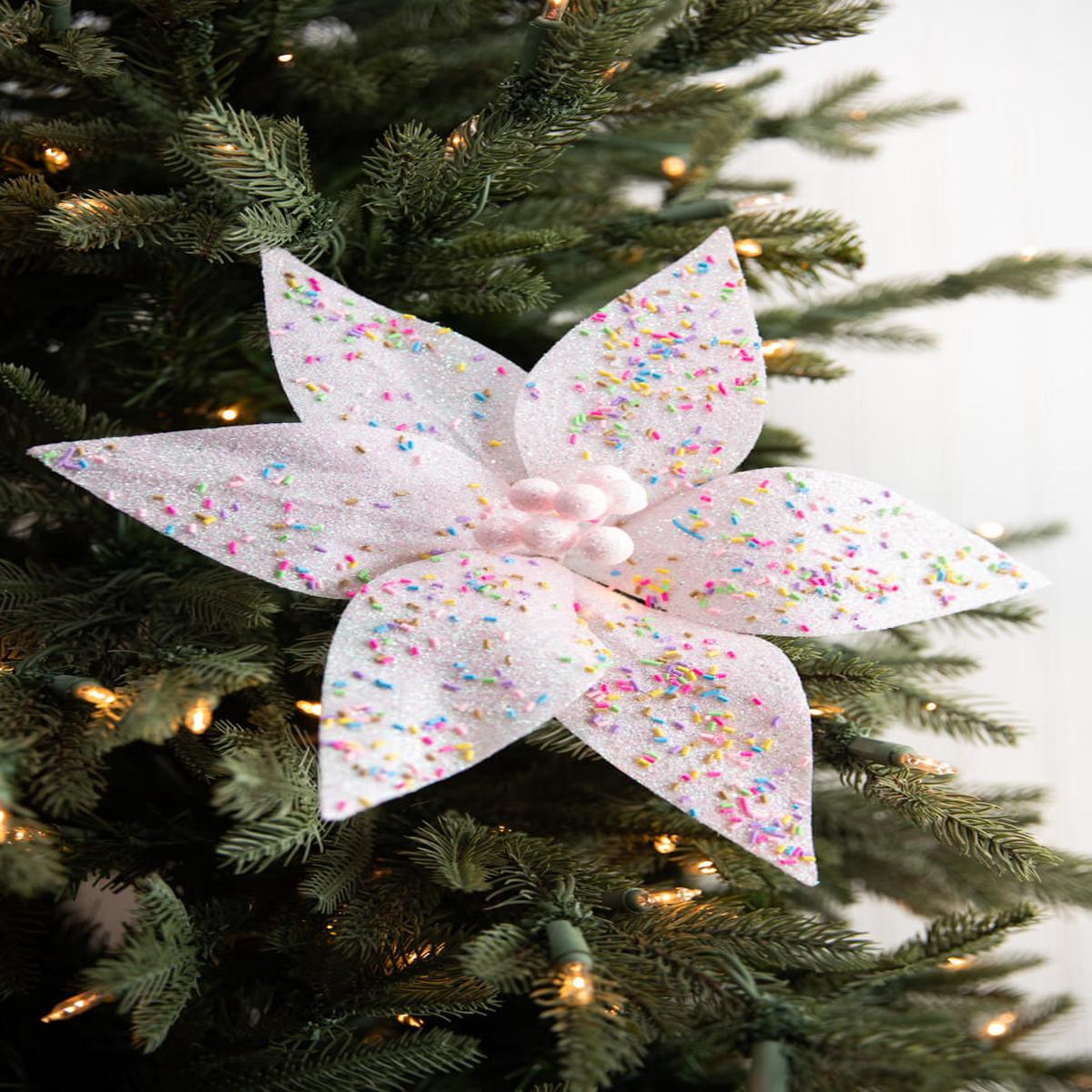 24 x 12 Pink Sprinkles Candy Poinsettia  Whimsical Holiday Floral Stem