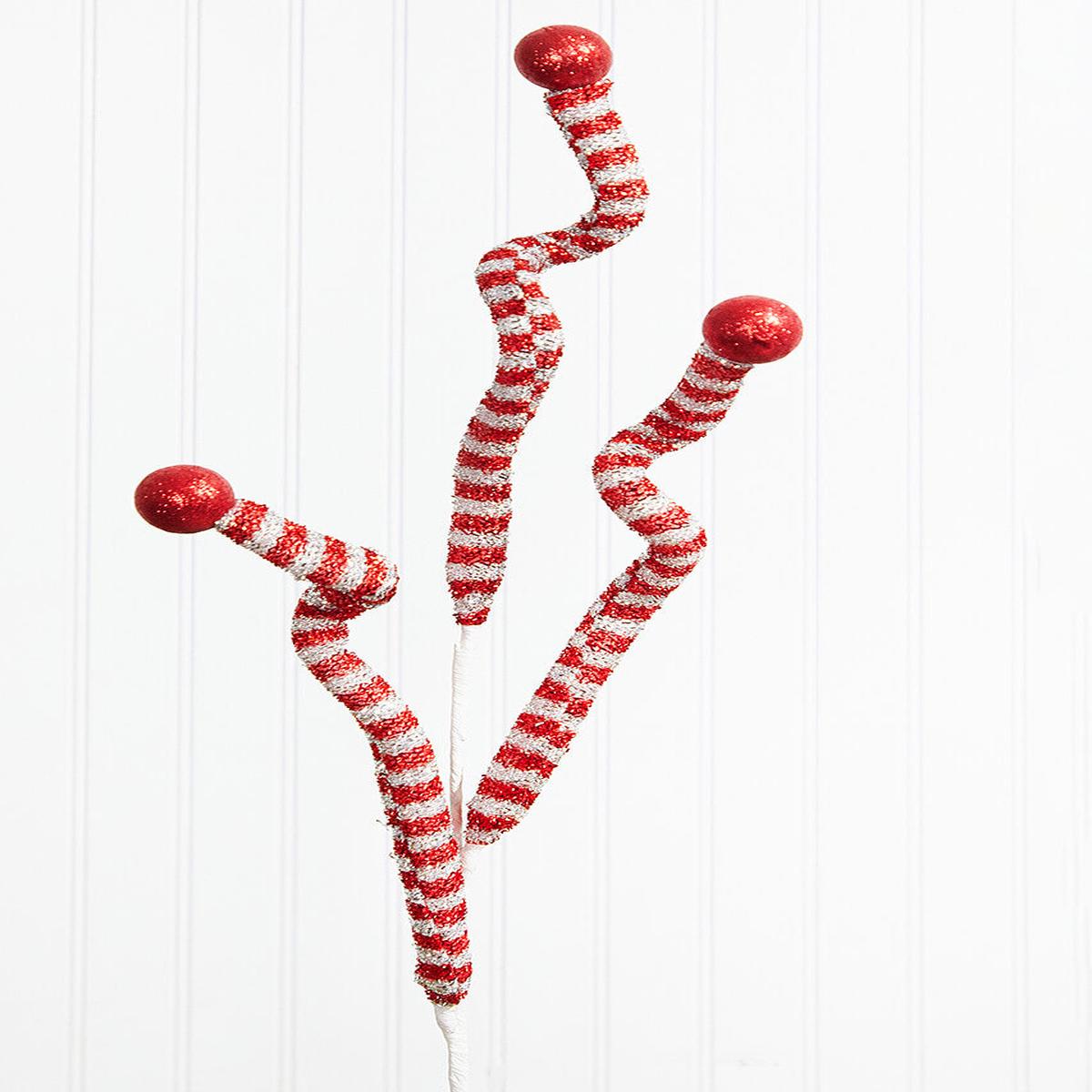 35 Tinsel Peppermint Twist with Ball Spray  Festive Christmas Decor Ste