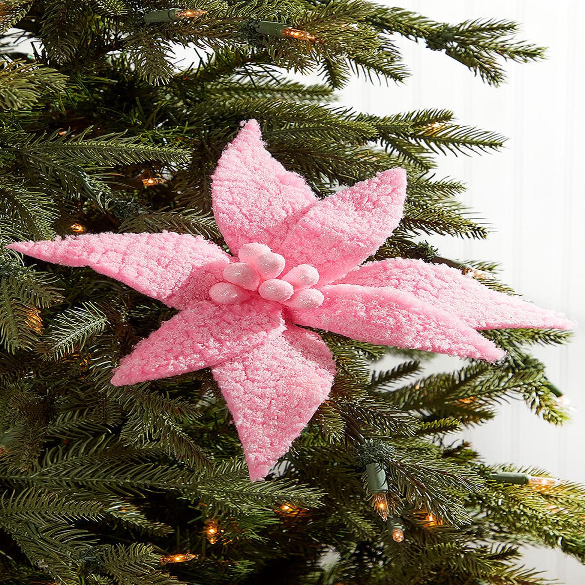20 x 12 Sugared Cotton Candy Poinsettia Stem  Whimsical Pink Holiday Floral