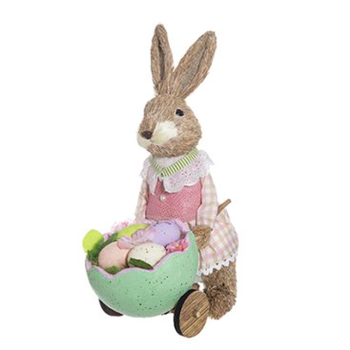 42cm Mabel Rustic Female Bunny in Floral Dress with Cart