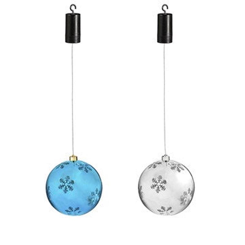 8" Snowflake Stencil Shatterproof Battery Operated LED Ornament, 2 ASST, Blue and Silver